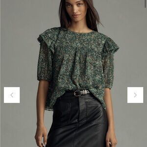 Anthropologie Floral Green Blouse